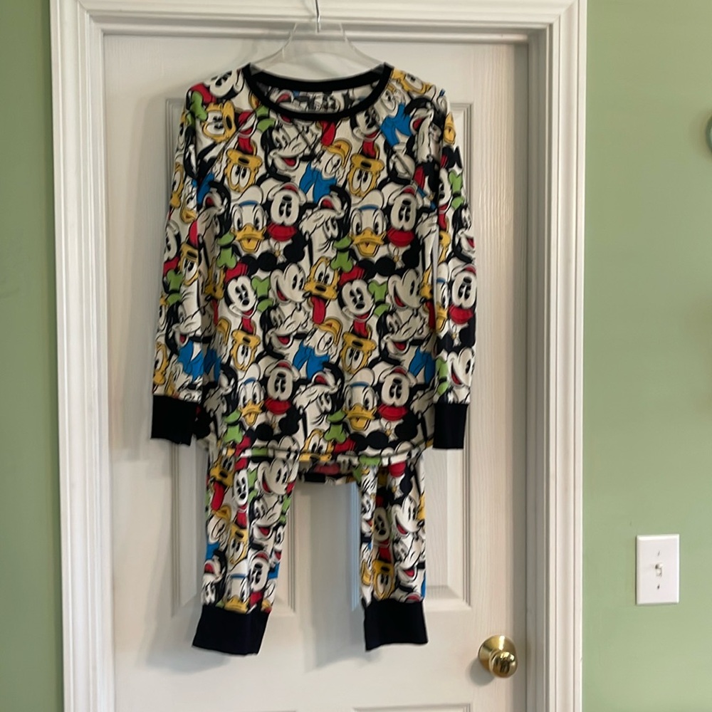 Disney Womens Mickey & Friends Long Johns Pajama Set Sz L(12-14)
